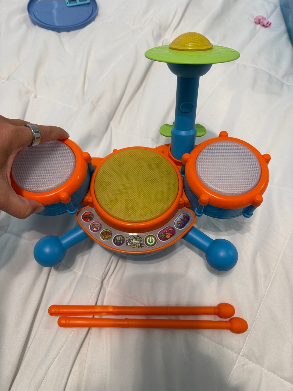 Kids Electronic Drum Set Toy - Blue/Orange/Green